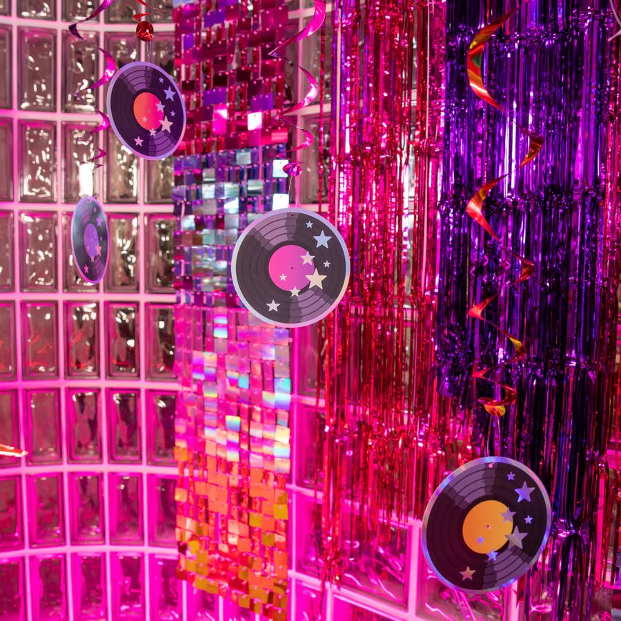 Decoración Colgante Disco Retro – Pack x6 – Placas de 12 cm – Fiesta Años 70 - NAROSA SWEET PARTY