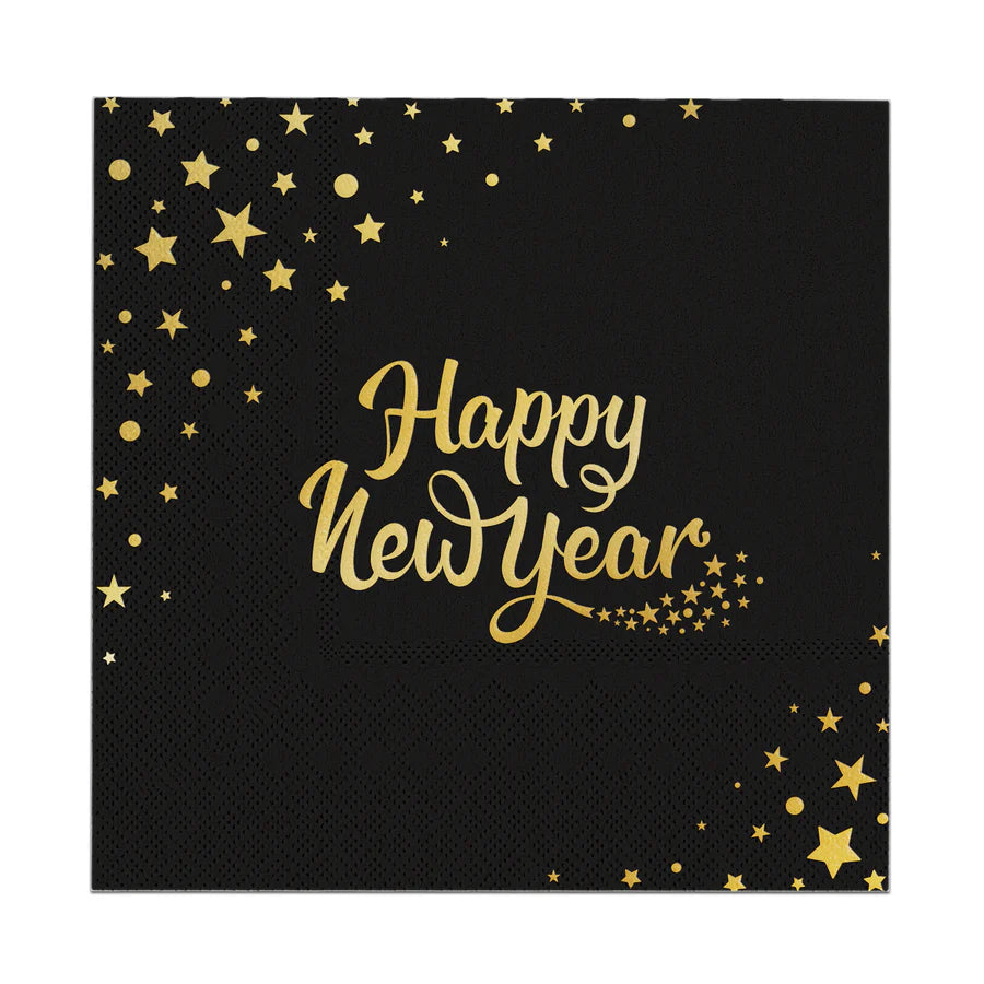 Happy New Year Black Napkins - 10 Pieces