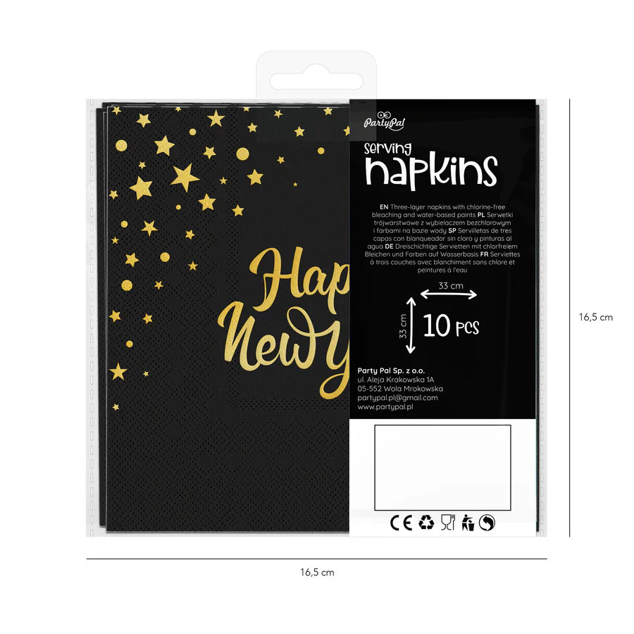 Happy New Year Black Napkins - 10 Pieces