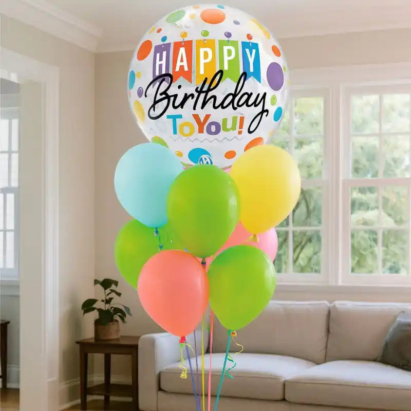 Globo Burbuja "Happy Birthday" con Banderas - 56 cm - NAROSA SWEET PARTY