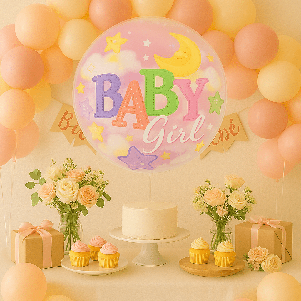 Globo Burbuja Luna y Estrellas para Niña – 56 cm Redondo - NAROSA SWEET PARTY