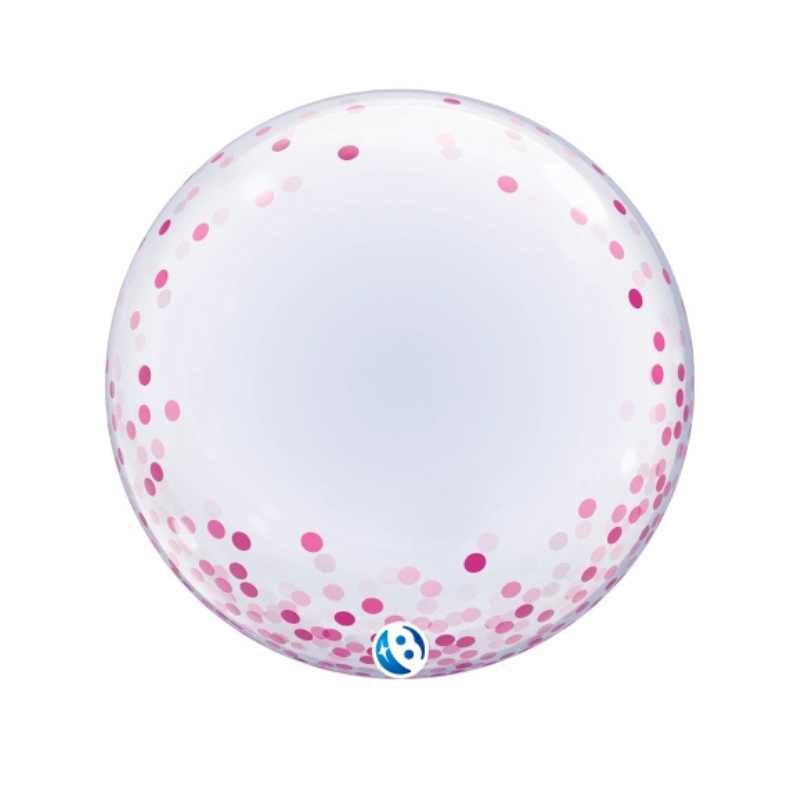 Globo Deco Bubble Pink Confetti Dots 61 cm | Aire y Helio - NAROSA SWEET PARTY