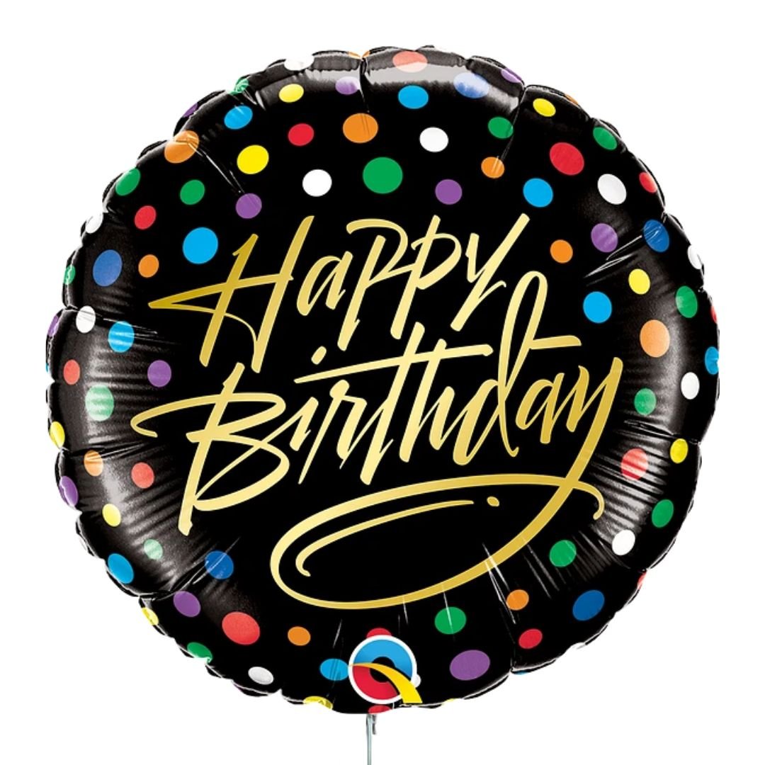 Globo Foil Cumpleaños Negro con Puntos de Colores – 45 cm - NAROSA SWEET PARTY