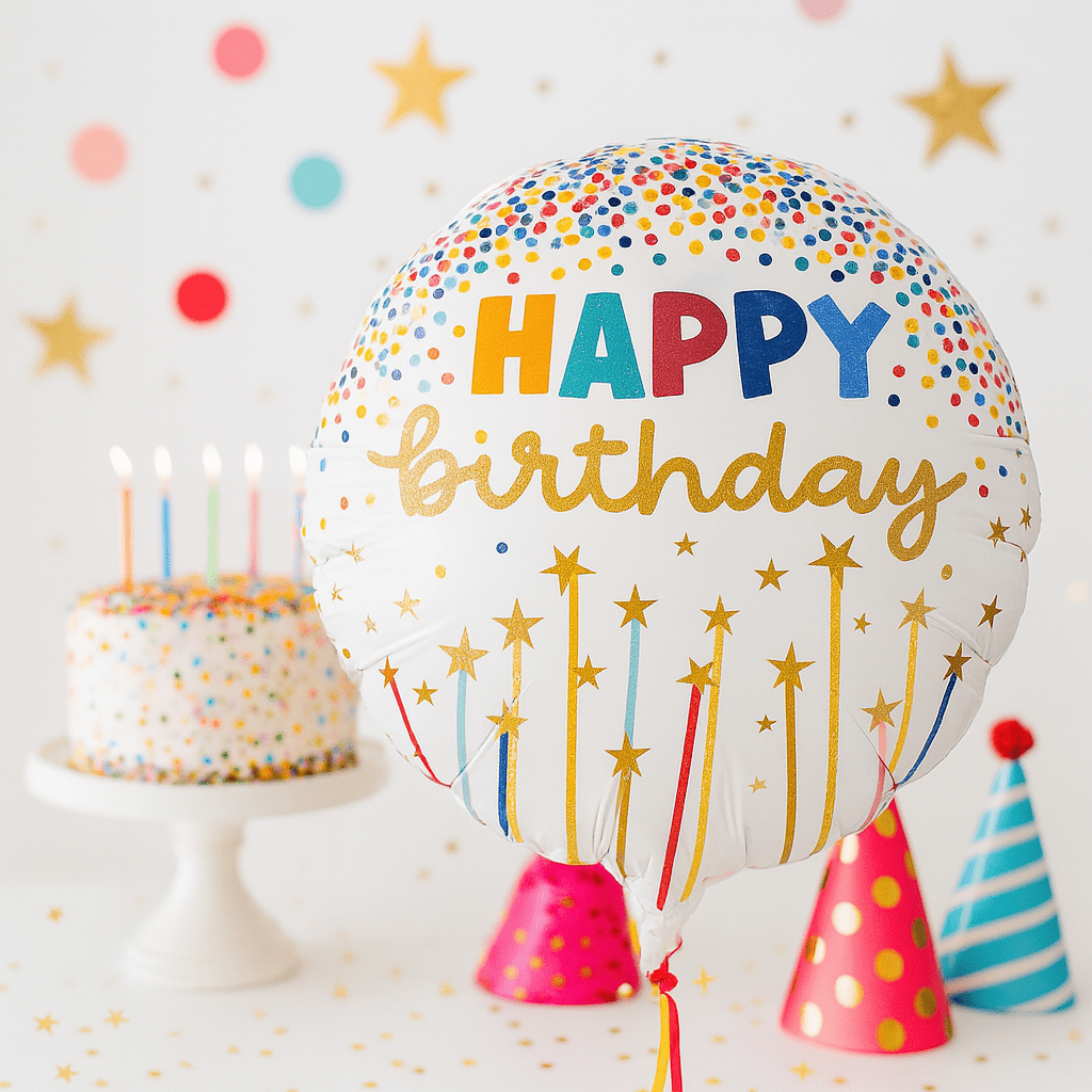 Globo Foil Cumpleaños Velas y Estrellas – 46 cm Crema - NAROSA SWEET PARTY