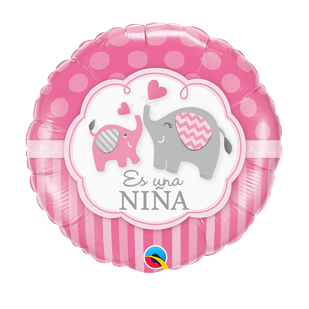 Globo Foil Redondo 45 cm – Es una Niña con Elefantes - NAROSA SWEET PARTY