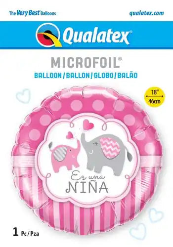Globo Foil Redondo 45 cm – Es una Niña con Elefantes - Narosa Sweet Party Barcelona