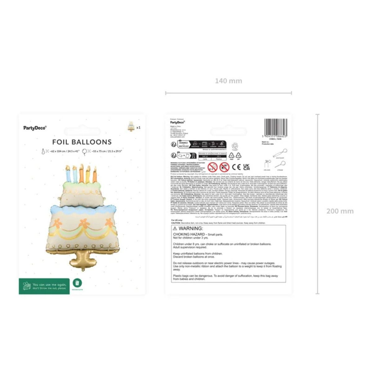 Globo Foil Tarta de Cumpleaños 55x75 cm – Colores Surtidos - NAROSA SWEET PARTY