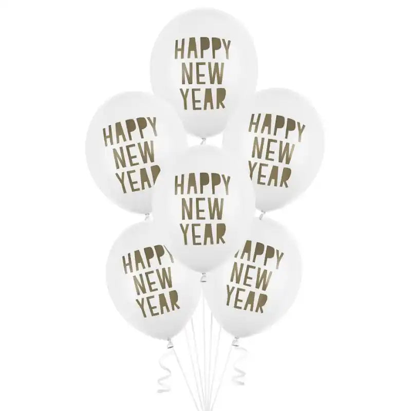 Globos Blancos Happy New Year (6 uds) – Apto aire o helio - NAROSA SWEET PARTY