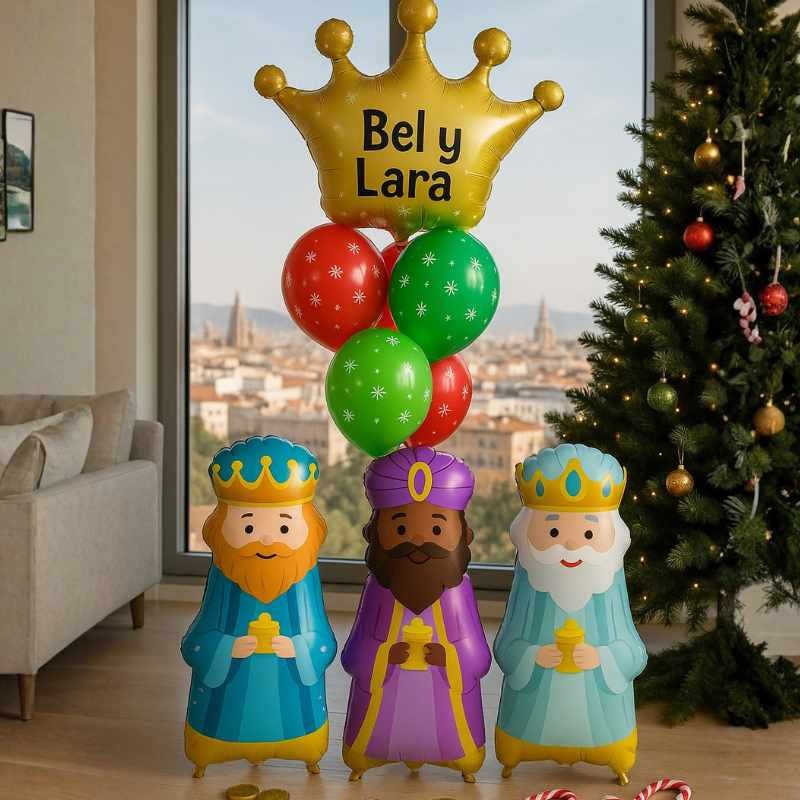 Globos Pie 3 Reyes Magos + Corona Personalizada + 6 Globos Navidad | Helio - NAROSA SWEET PARTY