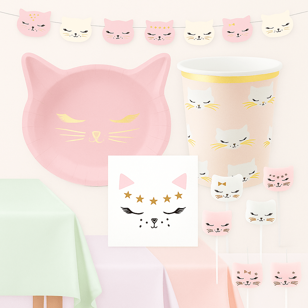 Pack Fiesta Gata Rosa – Set Temático Infantil Completo - NAROSA SWEET PARTY