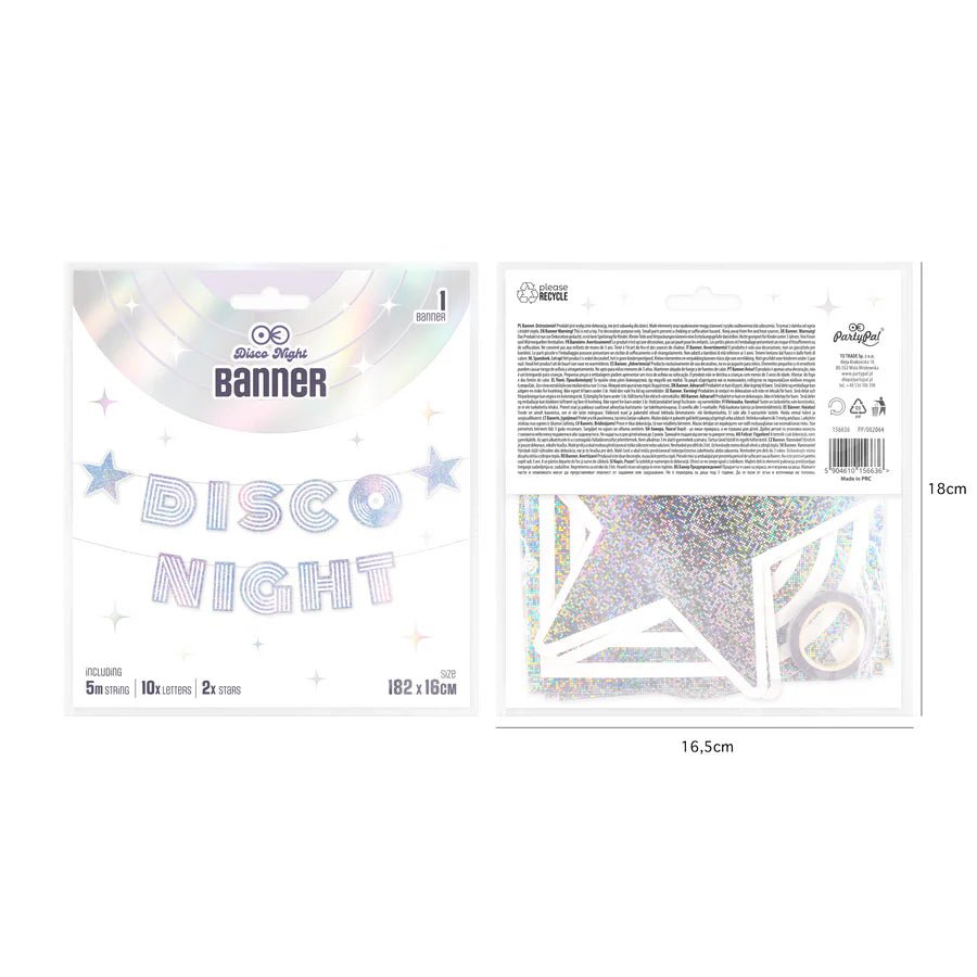 Pancarta Disco Plata 182x16 cm – Decoración Colgante para Fiestas – 1 ud - NAROSA SWEET PARTY