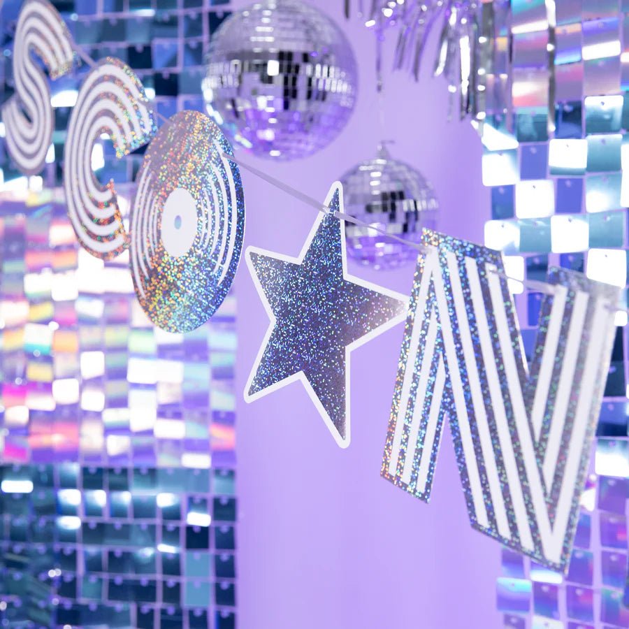 Pancarta Disco Plata 182x16 cm – Decoración Colgante para Fiestas – 1 ud - NAROSA SWEET PARTY