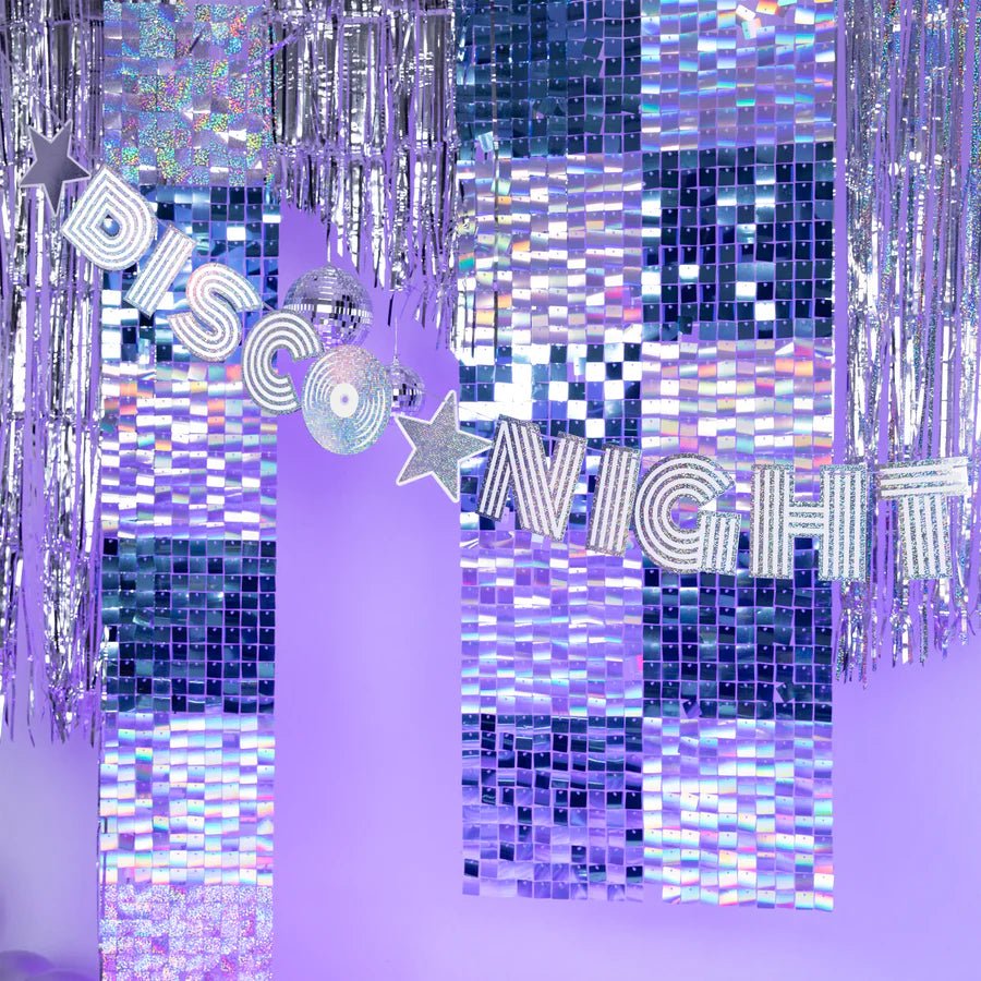 Pancarta Disco Plata 182x16 cm – Decoración Colgante para Fiestas – 1 ud - NAROSA SWEET PARTY