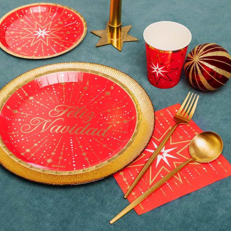 Platos de Cartón Feliz Navidad Rojo Ø 23 cm (6 uds) - NAROSA SWEET PARTY