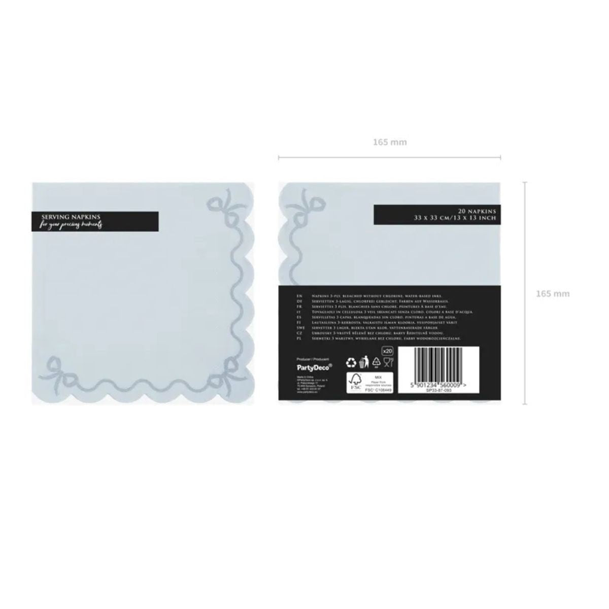 Servilletas Azul Niebla con Volante – Pack x12 (33x33 cm) - NAROSA SWEET PARTY