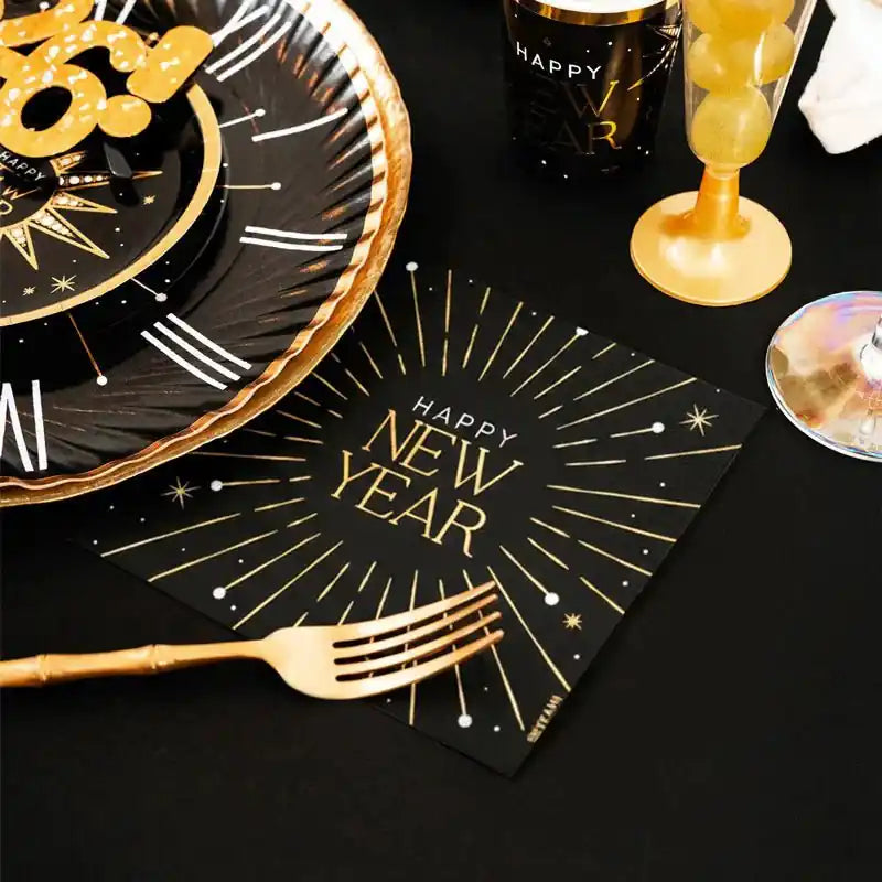 Servilletas Papel Nochevieja Happy New Year 33×33 cm | Doble Capa | Pack 30 - Narosa Sweet Party Barcelona