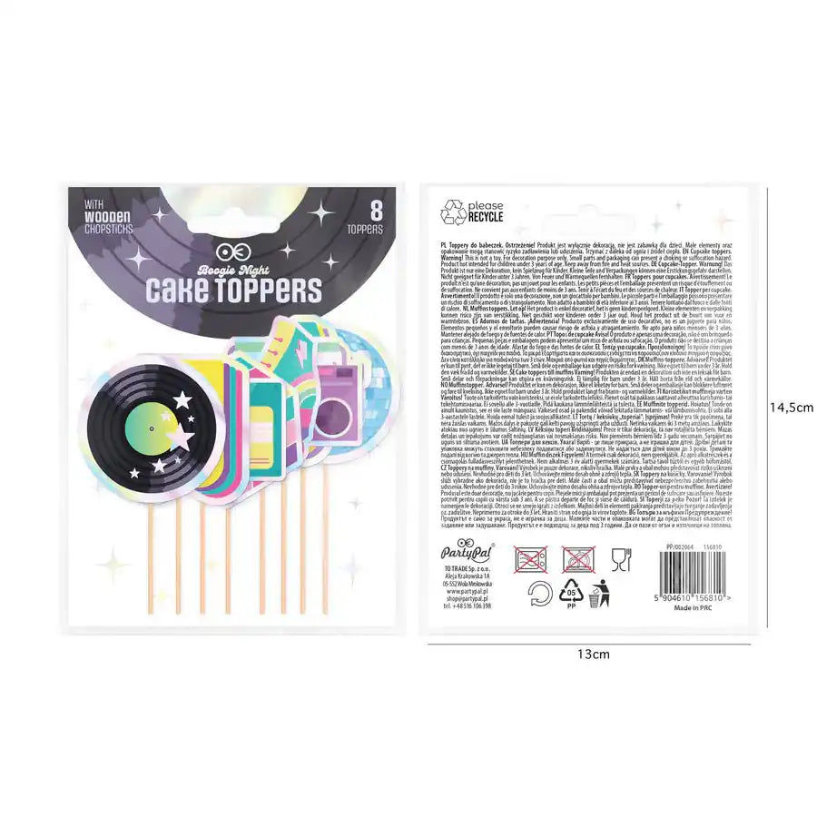 Toppers Disco Retro – Pack x8 – Decoración de Mesa con Palillo – 10,5 cm - Narosa Sweet Party Barcelona