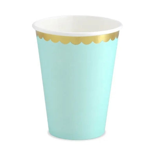 Vasos de papel menta con borde dorado 220 ml - NAROSA SWEET PARTY