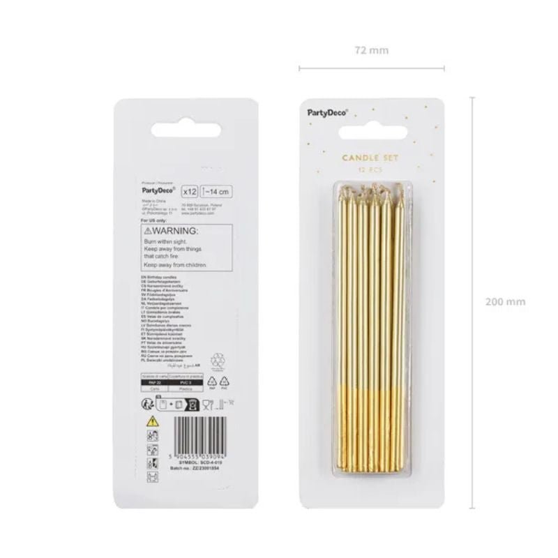 Velas de cumpleaños doradas lisas 14 cm (pack 12 uds) - NAROSA SWEET PARTY