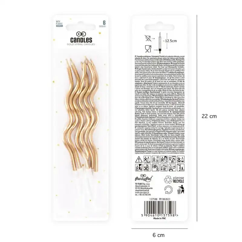 Velas de Cumpleaños Espiral Doradas 12,5 cm – Pack 6 uds - Narosa Sweet Party Barcelona