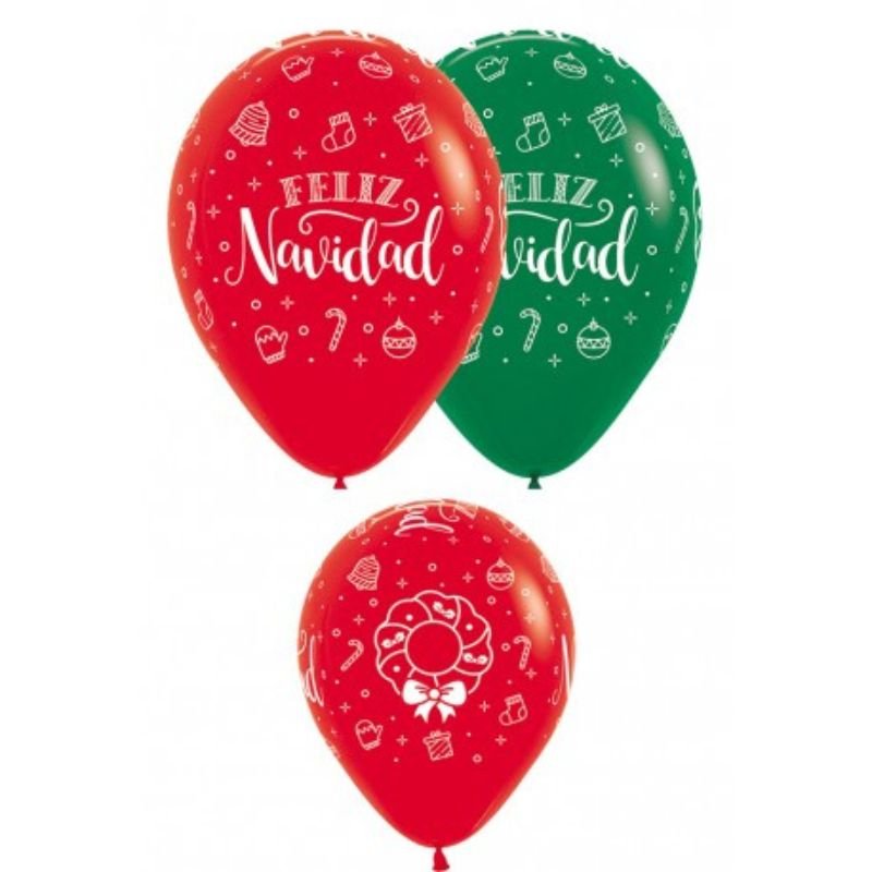 12 Globos de Látex Navidad Rojos y Verdes - NAROSA SWEET PARTY