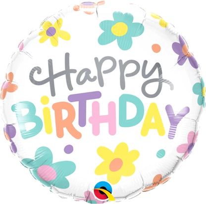 18" Round Foil Balloon Retro Daisies Birthday