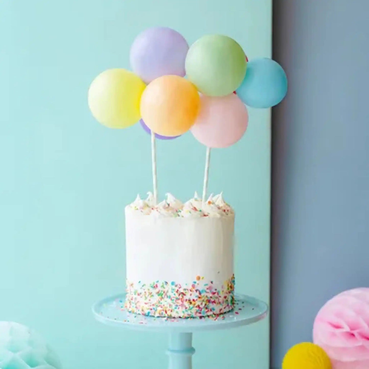 Adorno para Pastel Arcoíris con Globos 29cm - Set de 10 unidades