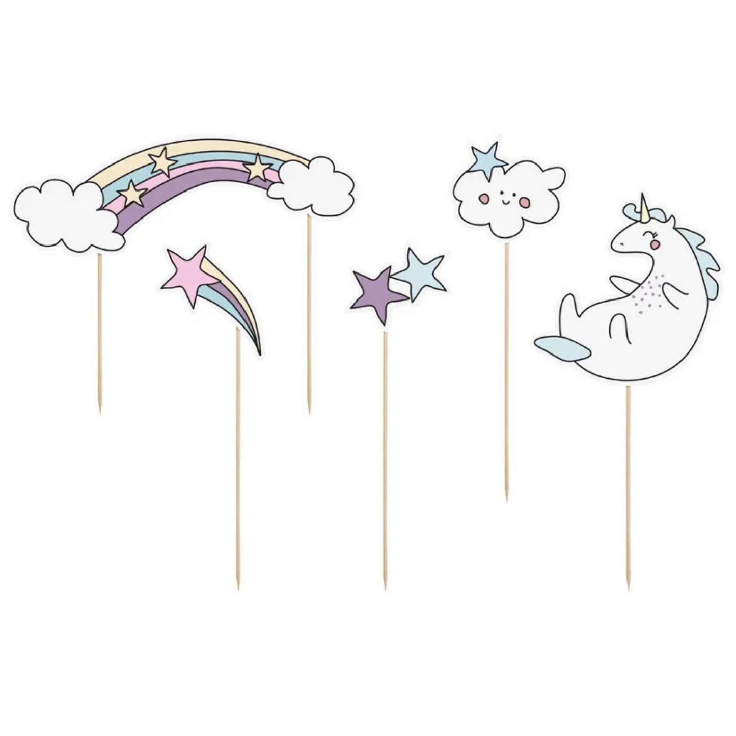 Topper para Pastel Unicornio de 23.5 cm - Set de 5 unidades