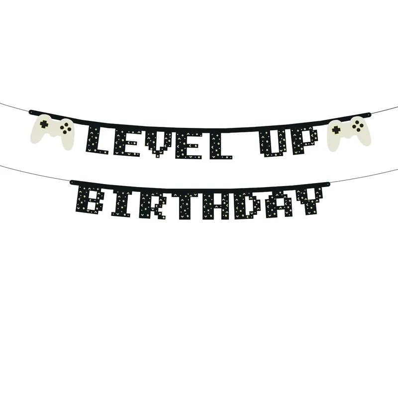 Banner Level Up Birthday negro con colores gamer 2,5 m