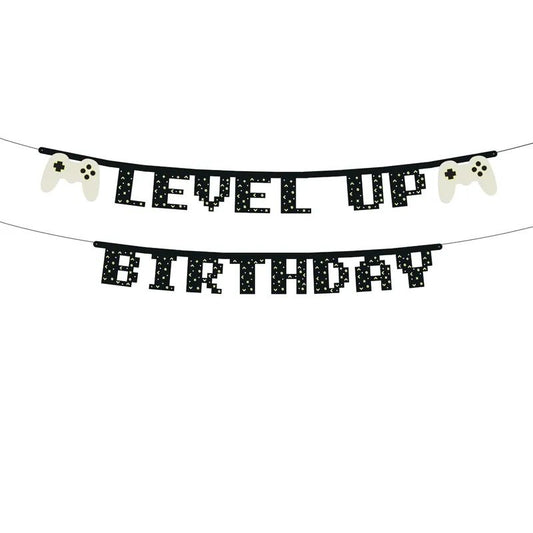Banner Level Up Birthday negro con colores gamer 2,5 m