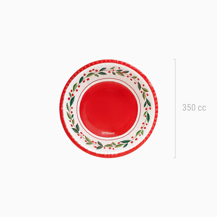 Round Cardboard Bowl Christmas 350 cc Natural Holly