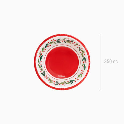 Round Cardboard Bowl Christmas 350 cc Natural Holly