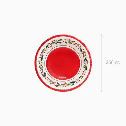 Round Cardboard Bowl Christmas 350 cc Natural Holly