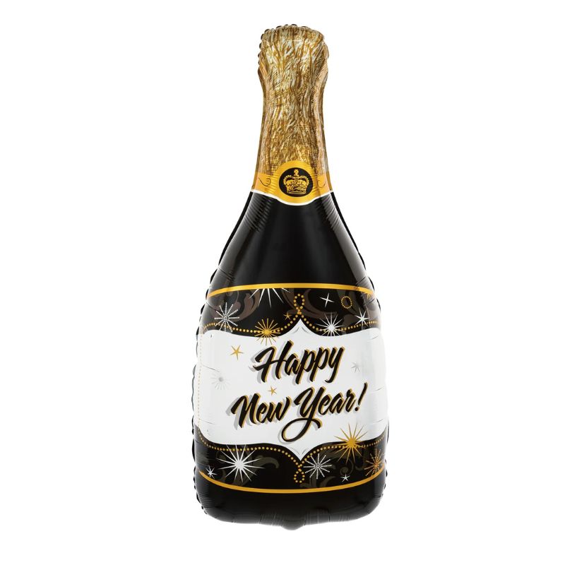 Globo foil botella de champán negra Feliz Año Nuevo