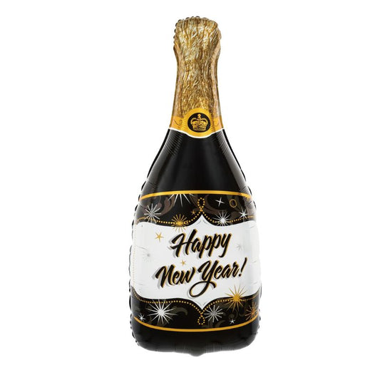 Globo foil botella de champán negra Feliz Año Nuevo