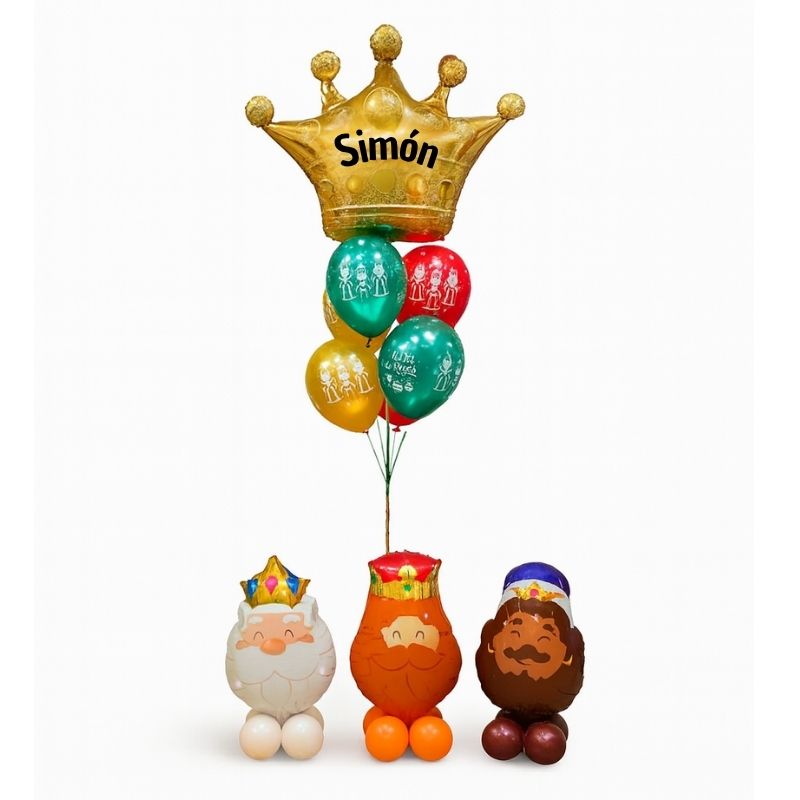 Bouquet navideño con globos Reyes Magos y corona