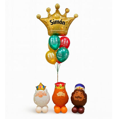 Bouquet navideño con globos Reyes Magos y corona