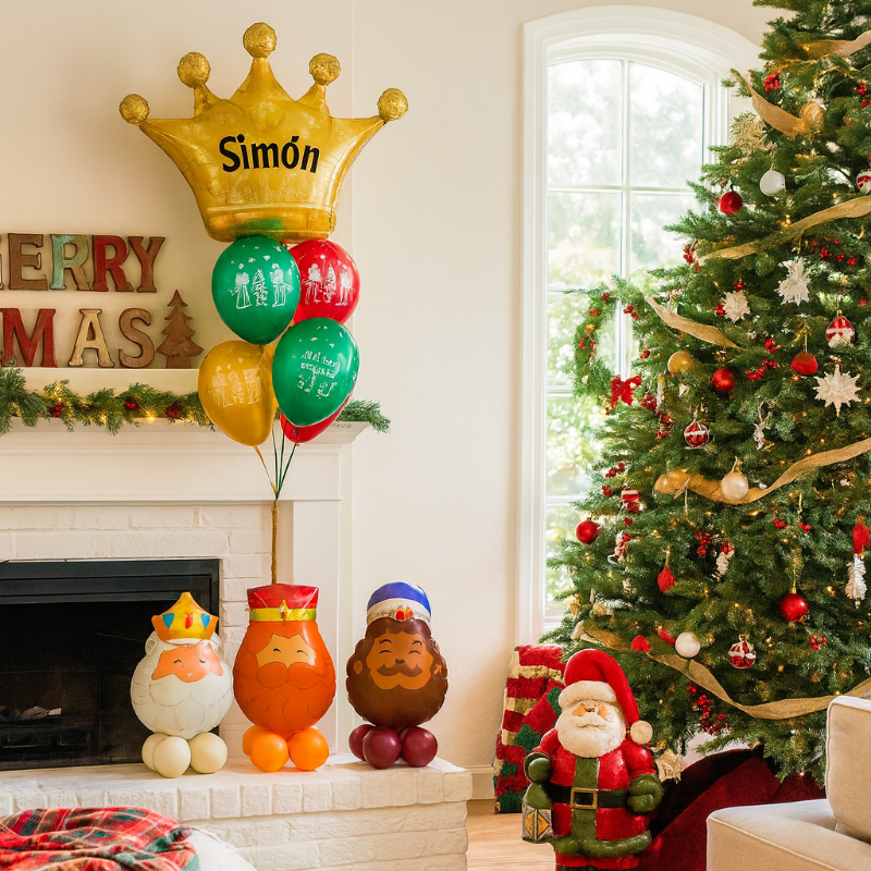 Globos de Navidad con helio y globo corona con nombre