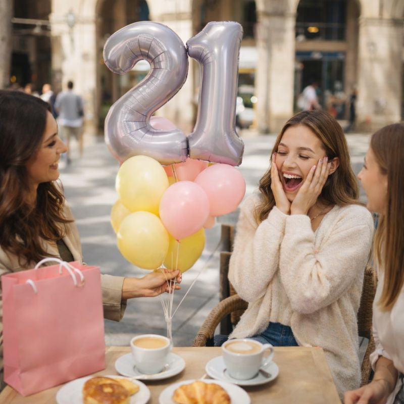 Bouquet de globos con número personalizado y helio listo para celebrar