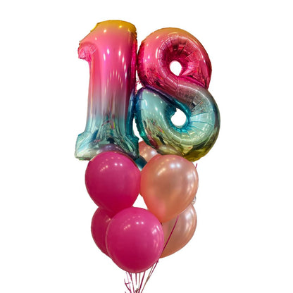 Bouquet Globus Número Metal·litzat 70 cm + 7 Globus Biodegradables – Personalitzable i amb Heli