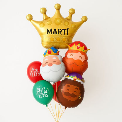 Bouquet de globos Reyes Magos con corona personalizada