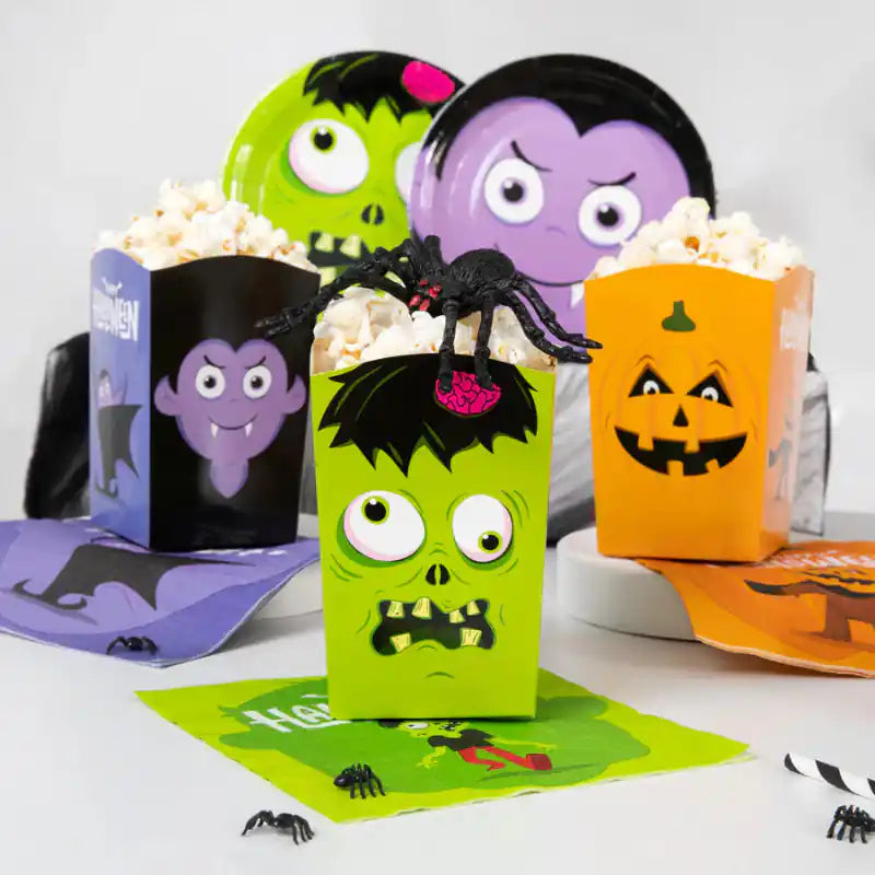 Cajas de Palomitas Halloween Monsters 10x7,5 cm – 6 uds. - Narosa Sweet Party Barcelona