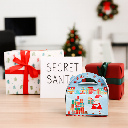 Light Blue Cardboard Gift Box with Christmas Motifs 15 x 10 cm