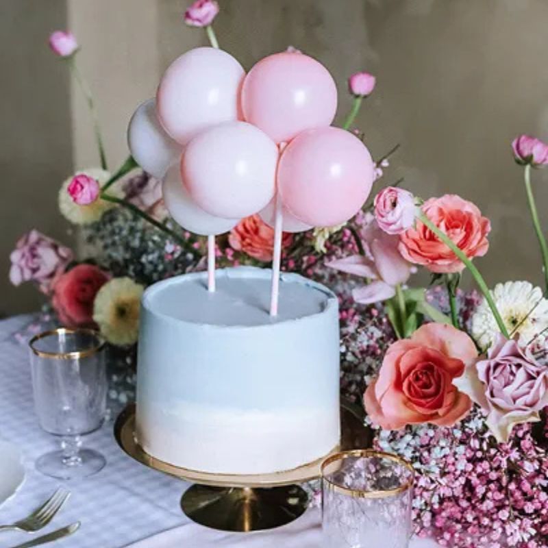 Set cake topper con 10 globos, pajitas y cintas adhesivas