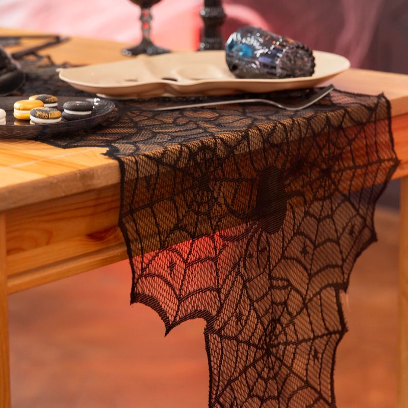 Camino de mesa temático telaraña para fiestas Halloween