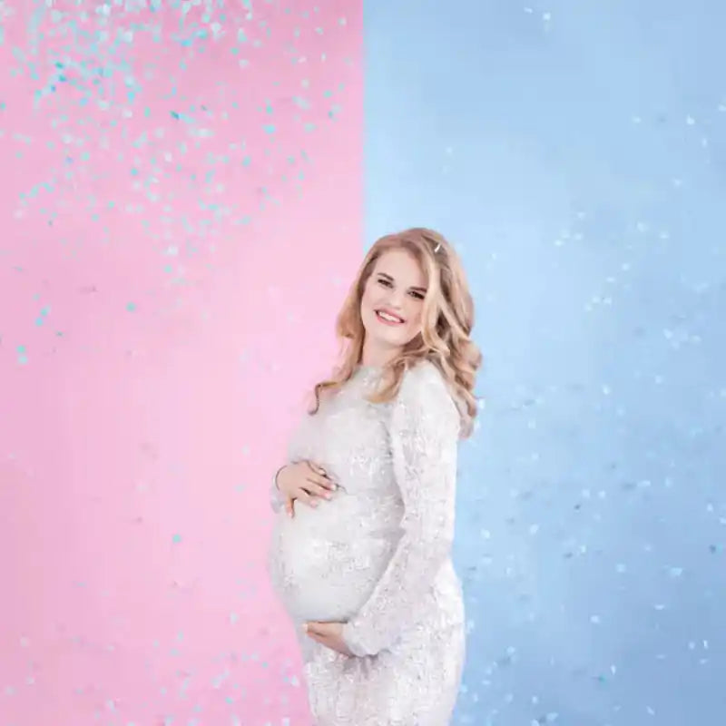 Gender reveal con cañón de confeti de papel de seda
