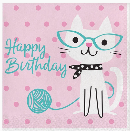 16 Servilletas Happy Birthday Purr-fect Party 33 cm