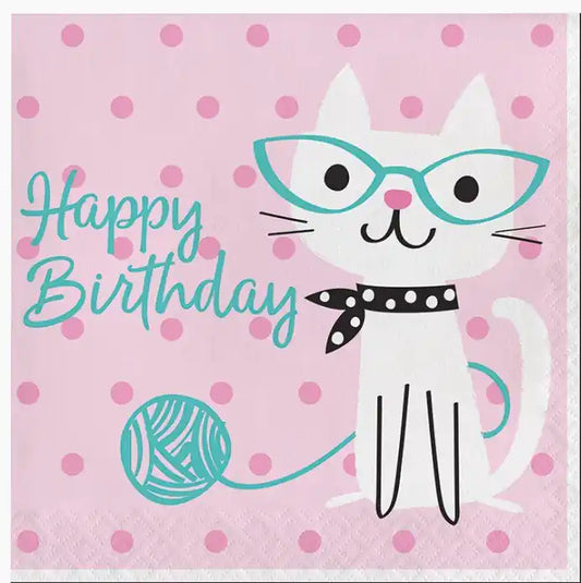 Servilletas Happy Birthday Purr-fect Party 33 cm - Narosa Sweet Party Barcelona
