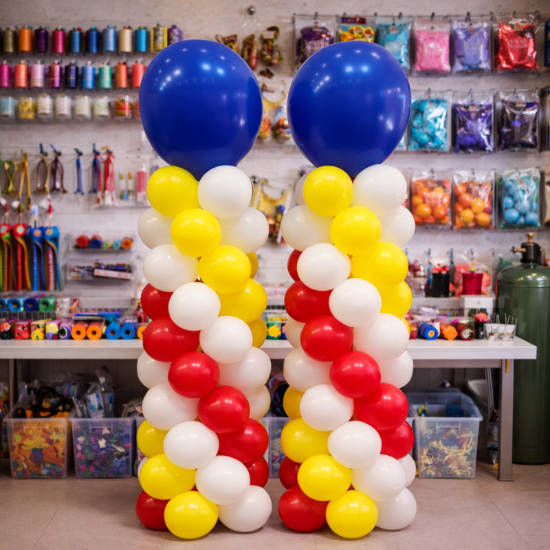 Decoración con columna de globos biodegradables para eventos especiales