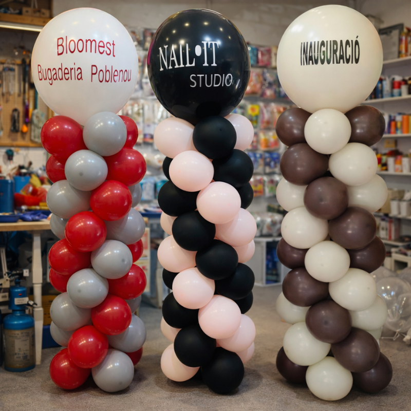 Columna de globos dúo básica en espiral con colores personalizados para eventos en Barcelona